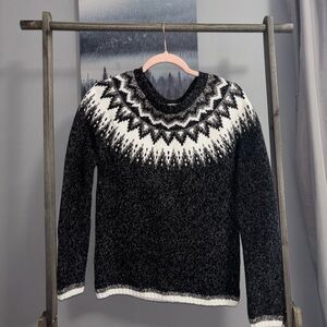 Women's Black & White Nordic Yoke Crewneck Sweater